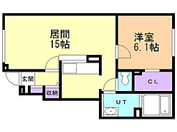 リリーベル2 1LDKの間取図画像