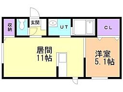 旭川市春光三条8丁目アパート 1LDKの間取図画像
