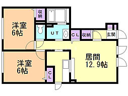 カーサ・ヴェルデ 2LDKの間取図画像