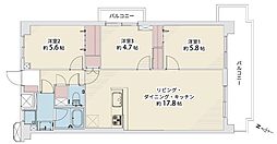 コスモハイツ新大阪 3LDKの間取図画像