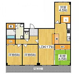 千里一条池スカイハイツD棟 4LDKの間取図画像