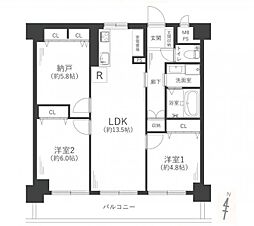 万葉ハイツ小阪菱屋西 2SLDKの間取図画像