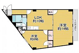 淡路第2ダイヤモンドハイム 2LDKの間取図画像