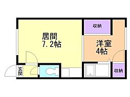 クリスティーヌA 1DKの間取図画像