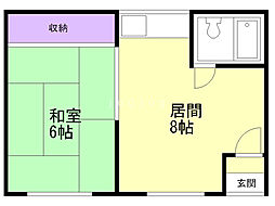 6条コーポ1 1DKの間取図画像
