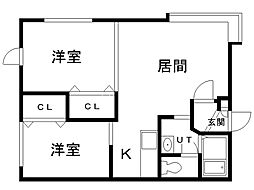 メゾンドール 2LDKの間取図画像