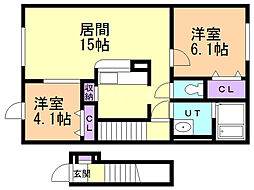 ノースヒルズ 2階2LDKの間取り