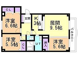 エスティ三番舘1号舘 3LDKの間取図画像