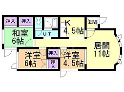 モンティニュー 3LDKの間取図画像
