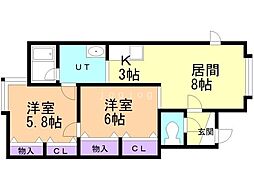 チェリー9.1 2LDKの間取図画像