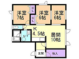 花咲ハイツ 3LDKの間取図画像