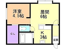 パームヒルズA 1DKの間取図画像