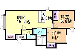 クレア大町B 2LDKの間取図画像