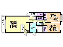 ルミエール豊岡2 2LDKの間取図画像