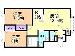 ビクトリー大通A 2LDKの間取図画像