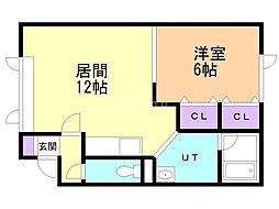 トーワ北門16 1LDKの間取図画像