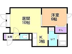 クレージュ2 1LDKの間取図画像