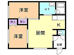 暖コーポかさはらA 2LDKの間取図画像