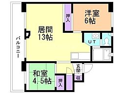 ビレッジハウス大町2 2LDKの間取図画像