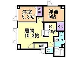 ラポール花園公園 2LDKの間取図画像