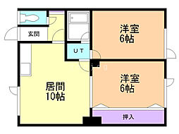 青梅ハイツ 2LDKの間取図画像