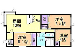 ゴールドベル 3LDKの間取図画像