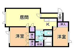 タウンズ秋月C 2LDKの間取図画像