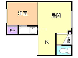 イヴィーサB 1DKの間取図画像