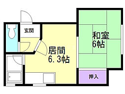 コーポことぶき 1DKの間取図画像