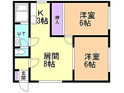 ウラキハイツB 2LDKの間取図画像
