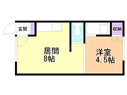 コーポサンヒル 1LDKの間取図画像