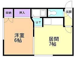 川端37ハイツ 1DKの間取図画像