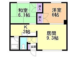 コーポ山崎B 2LDKの間取図画像