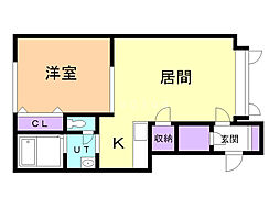プレズィール豊岡A 1LDKの間取図画像