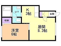 ヴァンクレールA 1LDKの間取図画像