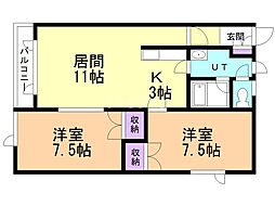 キャスル永山 2LDKの間取図画像