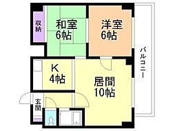 エーコー2条ビル 2LDKの間取図画像