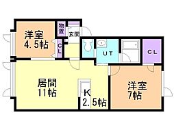 グランコート1.7 2LDKの間取図画像