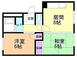 マスオカハイツ 2LDKの間取図画像