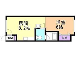 医大前スカイハイツB 1DKの間取図画像