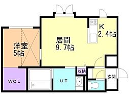 ヴェルヒュッテ旭川南4条 1LDKの間取図画像