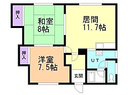 富岡コーポ 2LDKの間取図画像