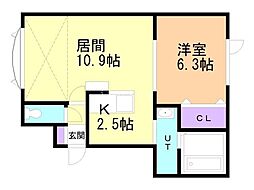クローバーB 1LDKの間取図画像