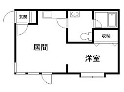 スカイハイツ東2-4 1LDKの間取図画像