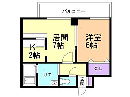 日宝ノルテ1条通 2Kの間取図画像