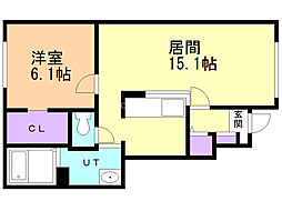 モンレーヴ豊岡 1LDKの間取図画像