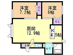 ラ・テラB 2LDKの間取図画像