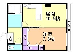 エコーハイツ神居 1LDKの間取図画像