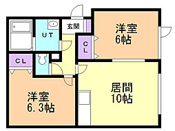 エンジェルハウス 2LDKの間取図画像