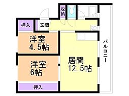 ビレッジハウス砂川1号棟 2LDKの間取図画像